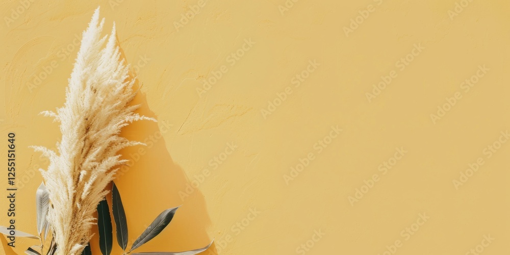 Poster a chic minimalist design with a soft pastel yellow background, clean lines and abstract patterns, mo