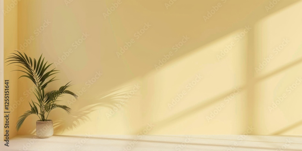 Poster a chic minimalist design with a soft pastel yellow background, clean lines and abstract patterns, mo