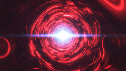 Red and blue light tunnel with glowing concentric lines and bright central light, offering a dynamic, futuristic aesthetic with a cyberpunk feel background