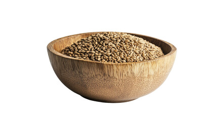 Rustic Wooden Bowl Filled with Organic Hemp Seeds Isolated - Perfect for Health and Nutrition Concepts