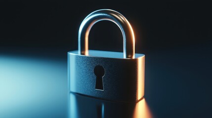 Metallic Padlock Sealing Security on Reflective Surface