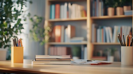 Serene Study Space: Books, Pencils, and a Peaceful Atmosphere