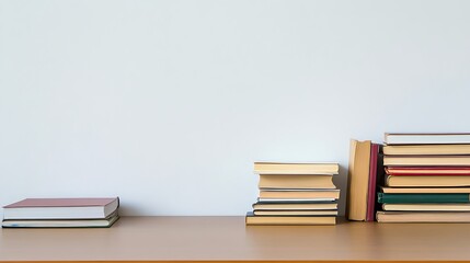 Stack of Books Against a White Wall: A Study in Simplicity and Knowledge