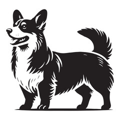 Fototapeta premium Well-defined Corgi silhouette showcasing its fluffy tail - Corgi illustration - minimal Corgi vector - dog silhouette 