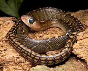 Naklejka premium Colorful Snake Coiled on Natural Surface