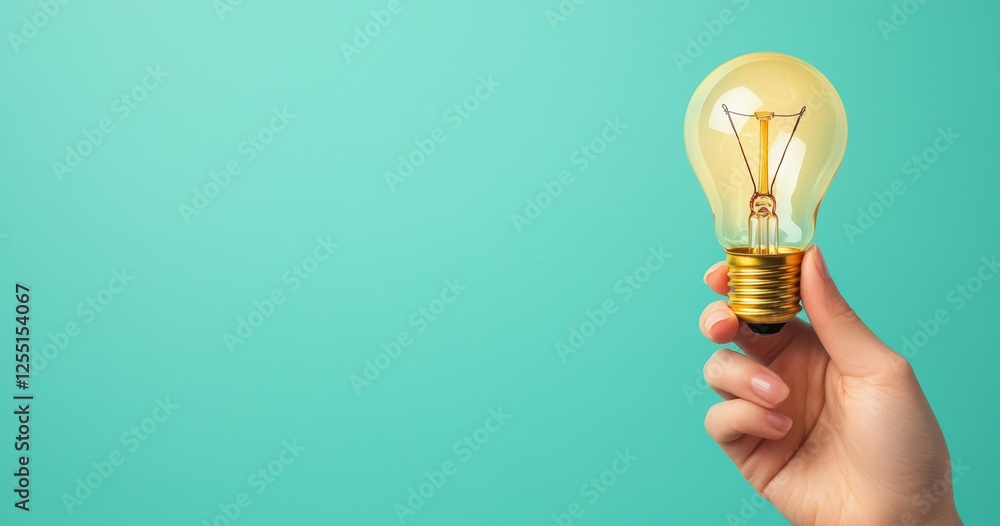 Poster symbolic representation of creativity with a light bulb in hand.