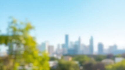 blurred cityscape with a view of a park and a bench, 