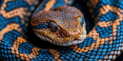 Obraz premium World wildlife day with conservation and awareness idea. Colorful snake with intricate patterns and vivid scales.