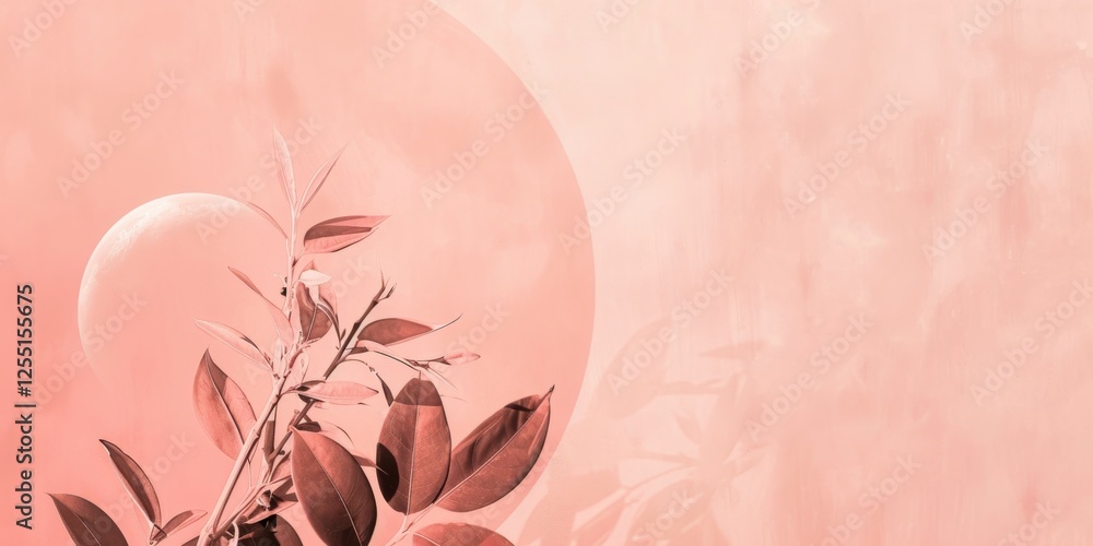 Poster a contemporary minimalist composition with a soft coral background, clean lines and subtle geometric