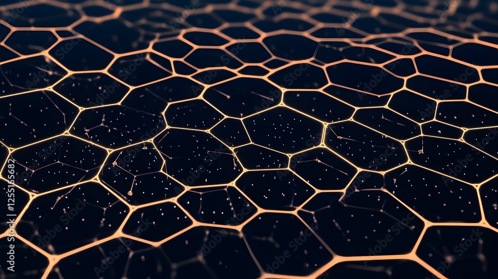 Poster intricate honeycomb pattern with glowing borders and dark background