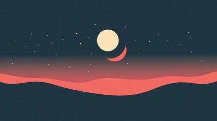 Stylized celestial design with moon crescent and starlit horizon