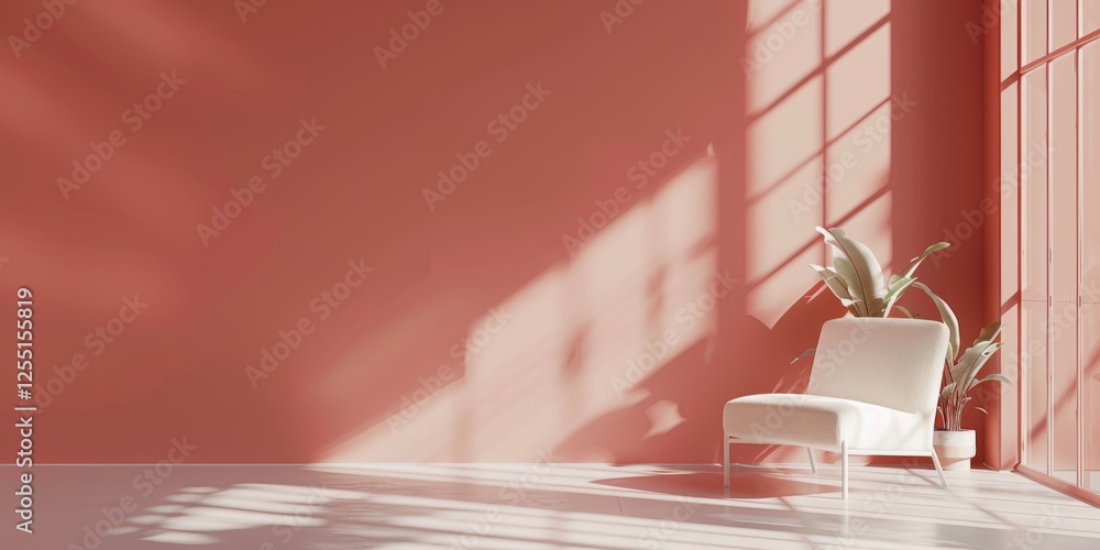 Poster a contemporary minimalist composition with a soft coral background, clean lines and subtle geometric