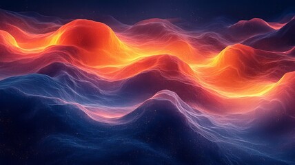 Obraz premium Vibrant abstract waves of orange and blue light, creating a dynamic and energetic visual landscape, perfect for modern design and technology themes.