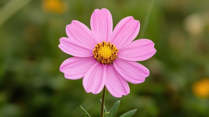 Obraz premium World wildlife day with conservation and awareness idea. Pink flower with yellow center in a green background.