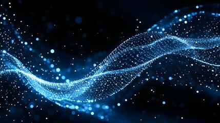 Abstract Blue Wave with Sparkling Lights in Dark Background