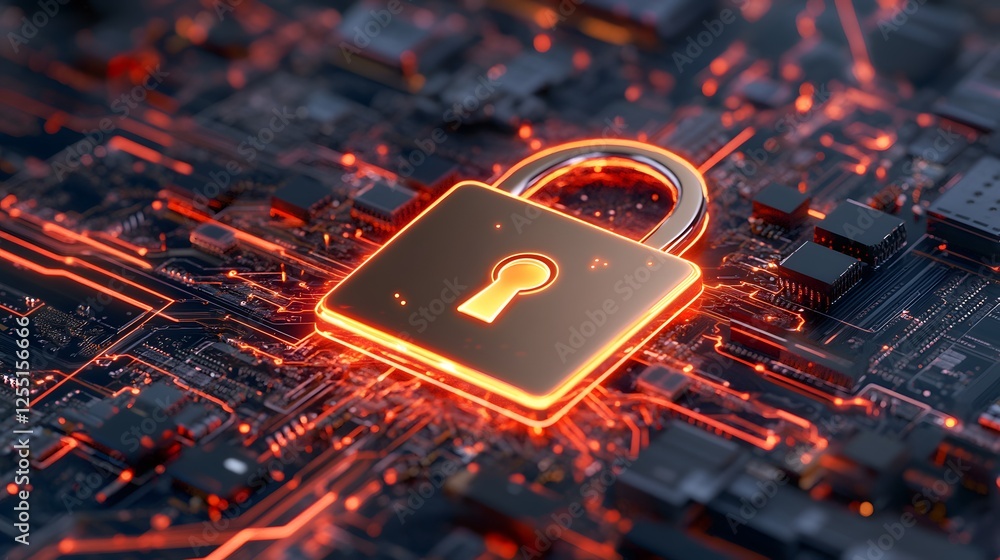 Poster secure digital lock with circuit board background concept image
