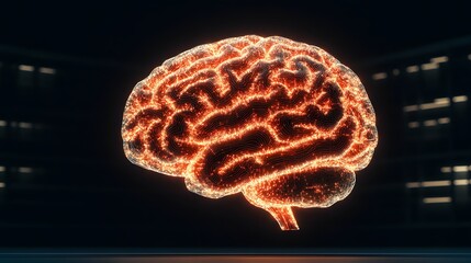 Illuminated Brain with Futuristic Glow in Dark Background