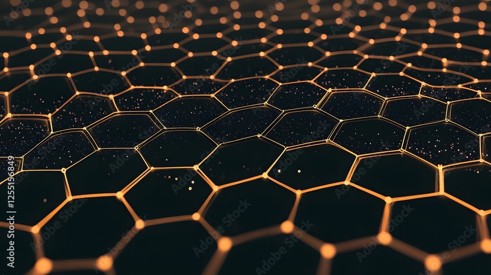 Poster abstract hexagonal pattern with glowing lines and dark background