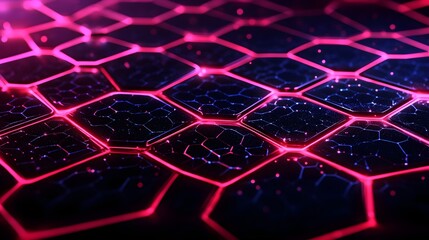 Obraz premium Abstract Hexagonal Pattern with Neon Glow in Dark Background