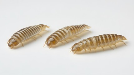Naklejka premium Three pill bugs displayed on a bright white surface