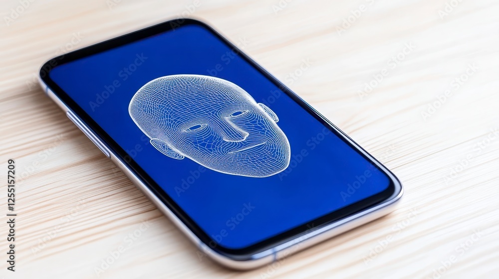 Poster close up of a mobile device displaying a graphical representation of a fingerprint. the screen shows