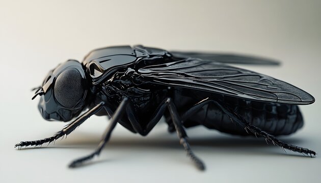 Glossy black horsefly is featured in a macro image