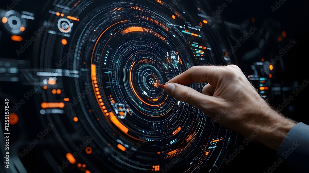 Poster digital interface interaction with futuristic technology display
