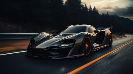 Photo of a hypercar speeding  background Created with Generative AI technology