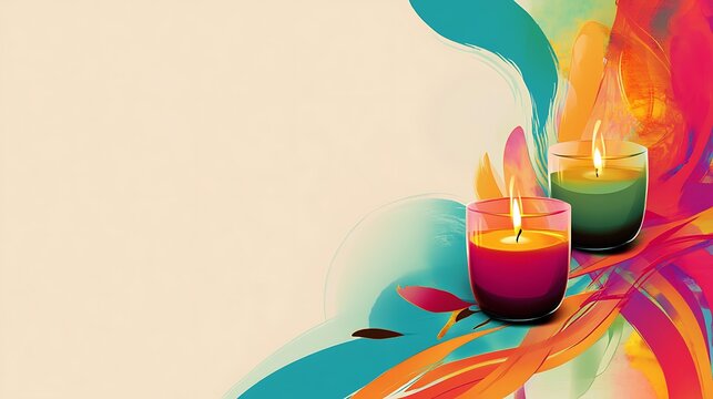 Two candles in colorful abstract background