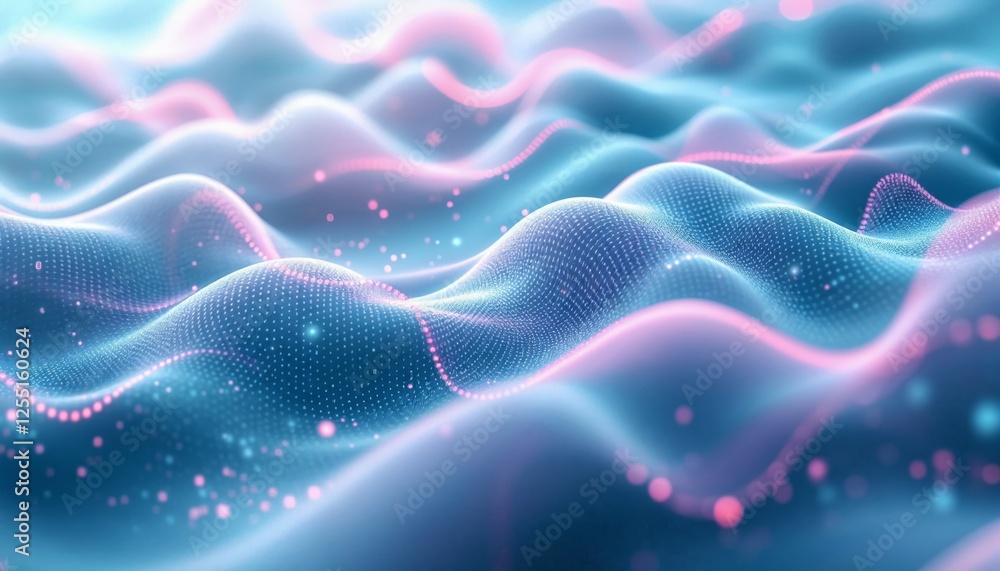 Aufkleber abstract digital waves with flowing data stream and dynamic light