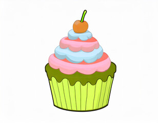 カラフルなカップケーキのイラスト。AI生成画像。