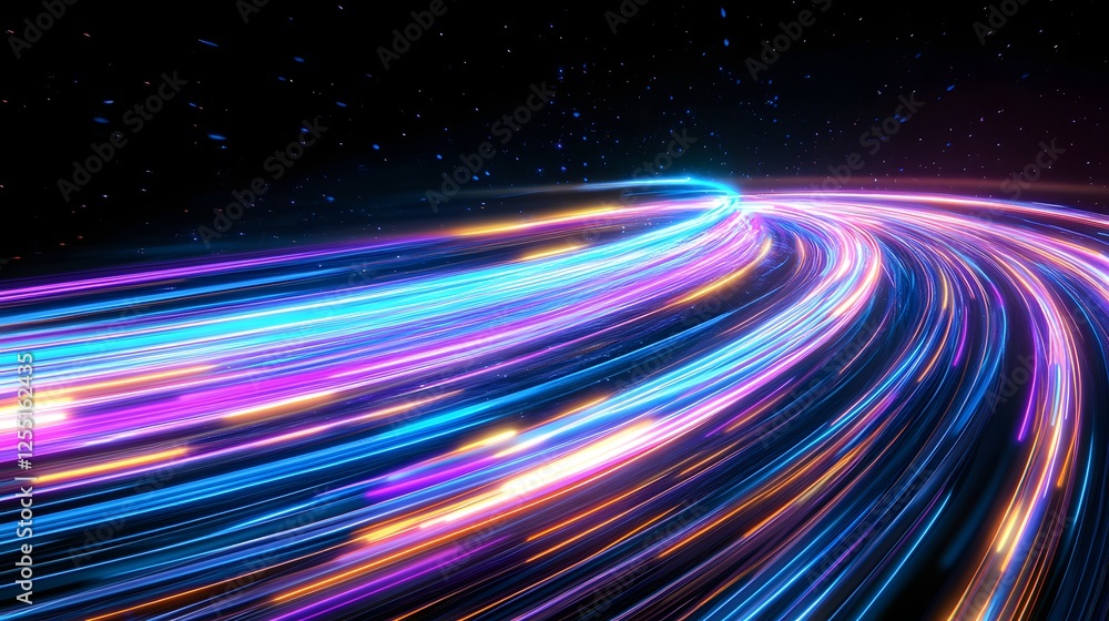 Poster colorful light trails in abstract space with dynamic movement