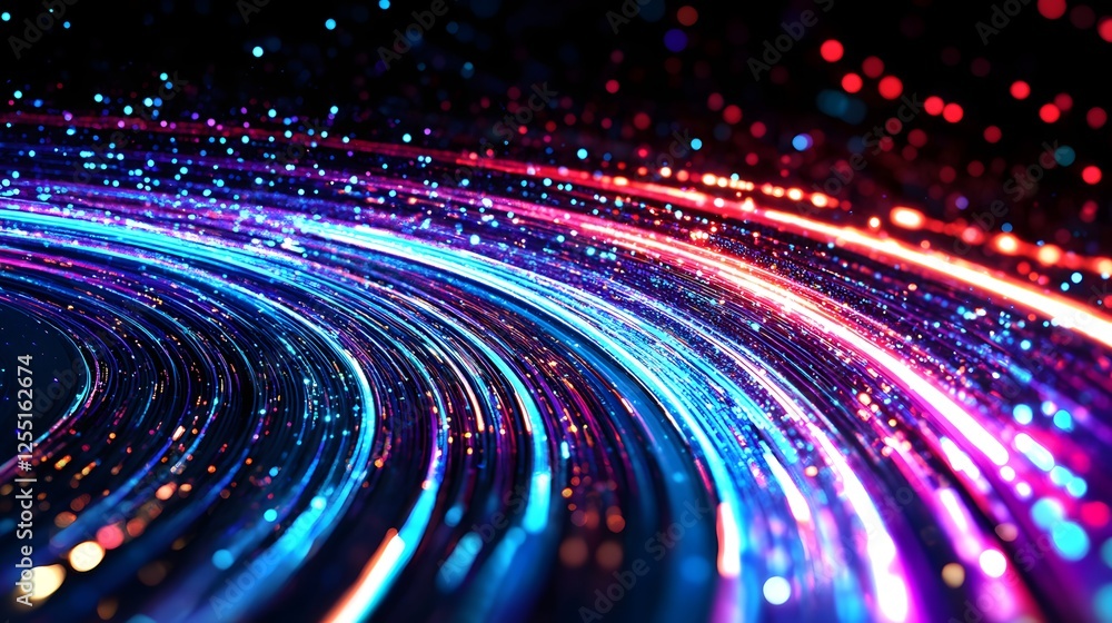 Poster colorful abstract light trails in motion with bokeh effects