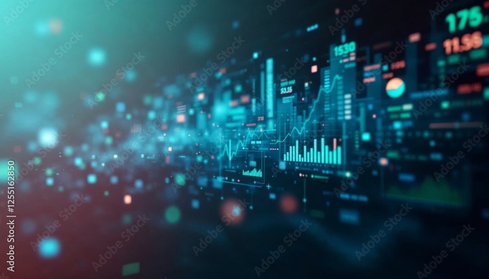 Poster abstract financial data visualization with teal and orange color palette