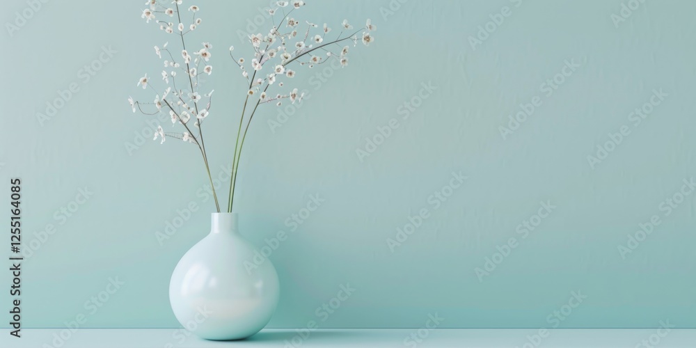 Poster a minimalist aesthetic featuring a light aqua backdrop, minimalist design elements arranged symmetri