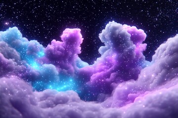 Obraz premium Colorful clouds illuminated by stars in a vast night sky filled with vibrant hues and cosmic beauty