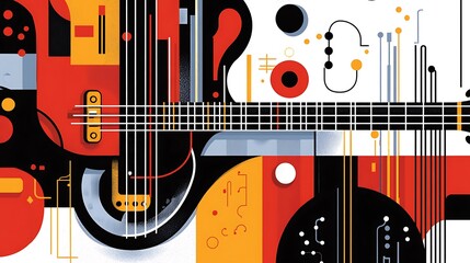 Obraz premium Abstract guitar design, artistic composition, vibrant colors, technology-inspired background
