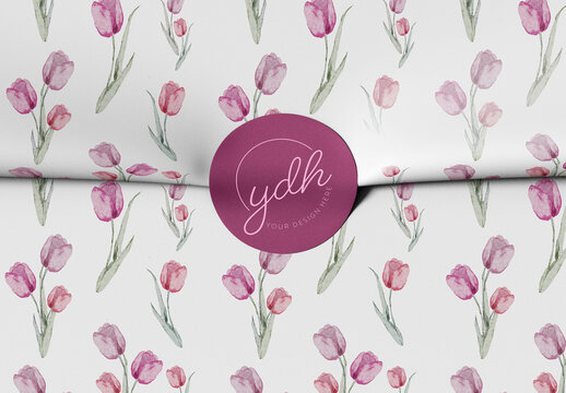 Wrapping Paper Tissue with Rounded Sticker Mockup
