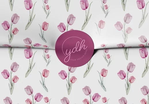 Wrapping Paper Tissue with Rounded Sticker Mockup