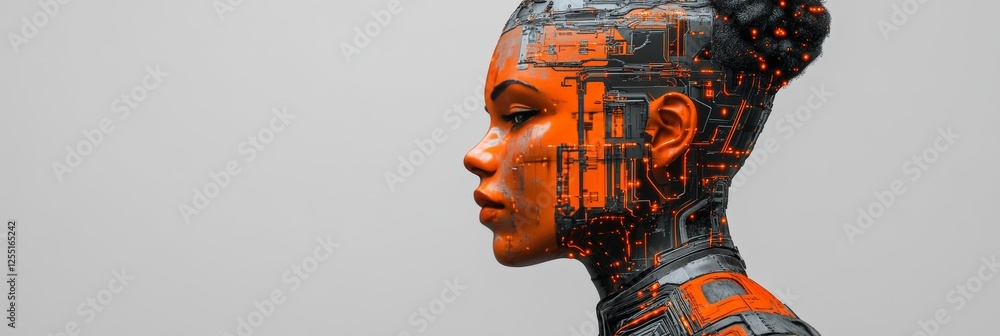 Poster digital head. circuit pattern. glowing lights. profile view. futuristic technology. design.