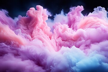 Colorful clouds of pink and blue hues form an ethereal atmosphere in a darkened environment during a creative art session