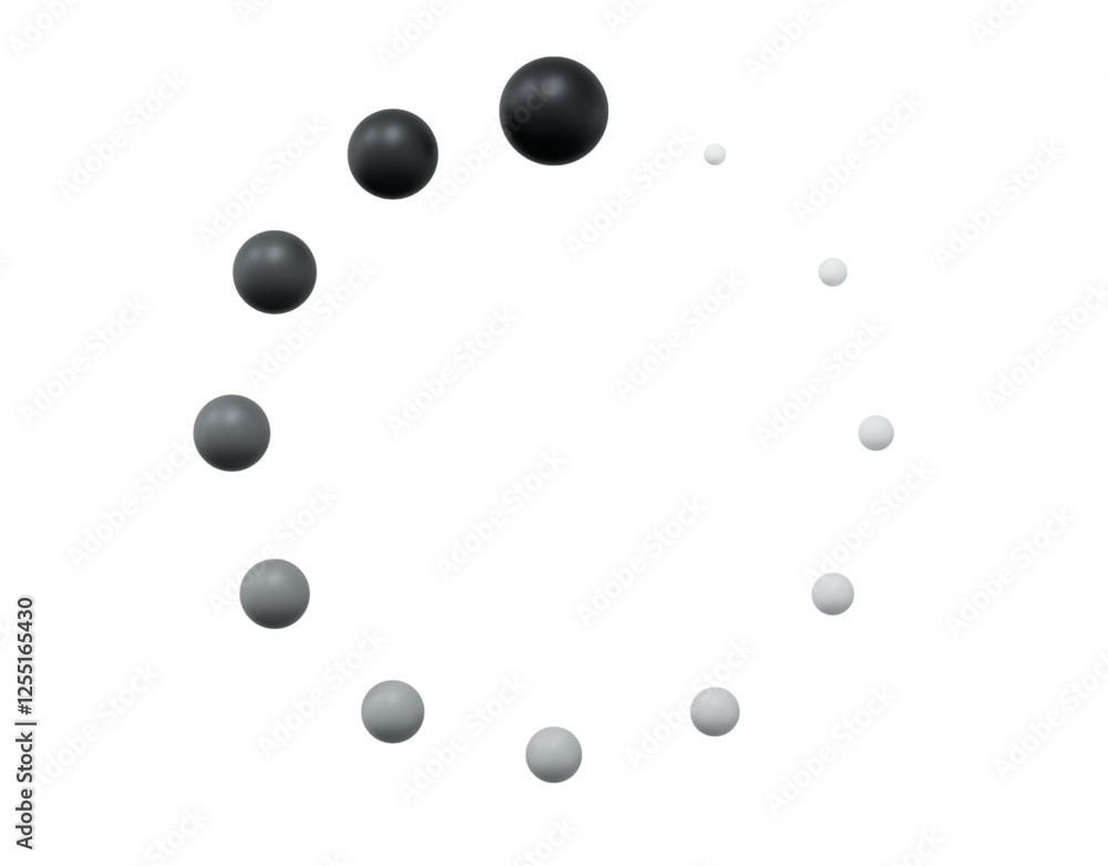 Poster 3d loading sign or waiting symbol in the form of a circle with balls. black and white colors. stock 