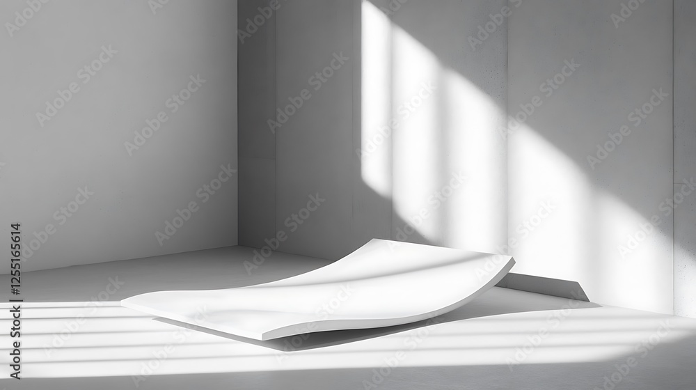 Aufkleber Empty white room with curved object, sunlight.  Possible use product display