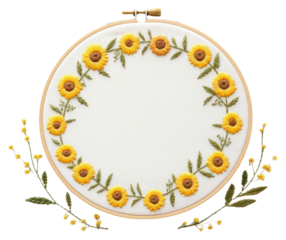 PNG Little sunflowers circle border embroidery pattern textile.