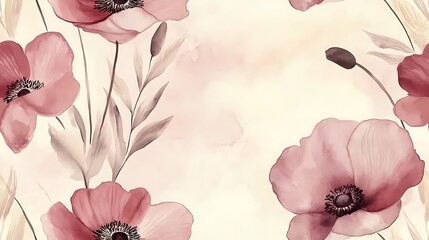 Soft Pink Poppy Floral Pattern