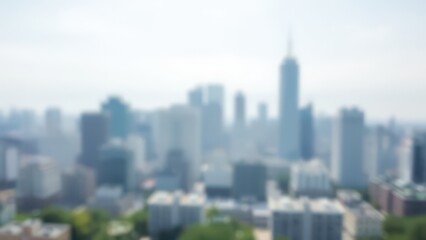 Fototapeta premium blurred cityscape with skyscrapers and trees in the foreground