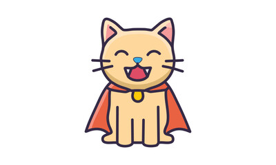A cute cat with tiny fangs, wearing a cape.