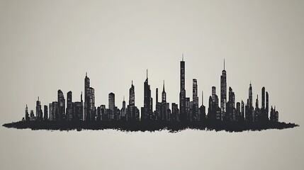 Naklejka premium City skyline sketch, urban landscape, line art, illustration, background use