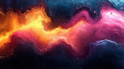 Fototapeta premium Vibrant cosmic swirl of orange and pink hues against a dark backdrop, evoking a sense of wonder and creativity for artistic and commercial use.