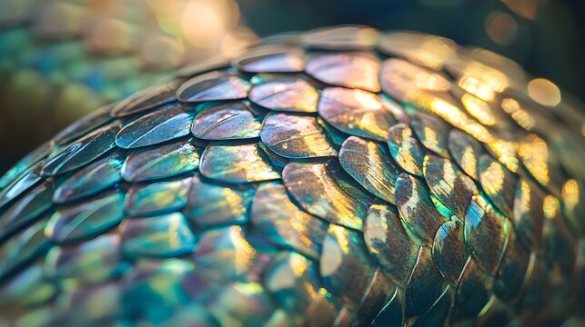 A close-up of a snake&rsquo;s scales, showing the iridescent shimmer under the soft jungle light.